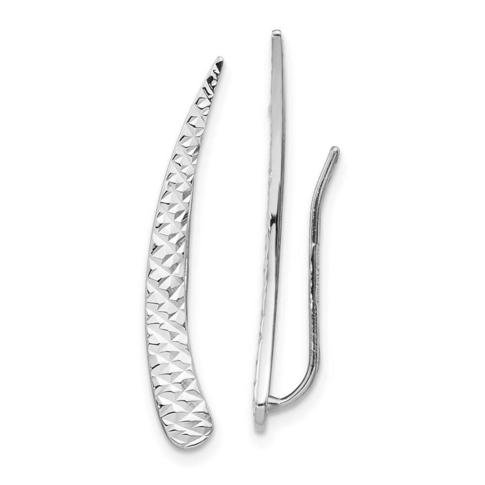 4 x 28mm (1 1/8 Inch) 14k White Gold Textured Pointed Ear Climbers